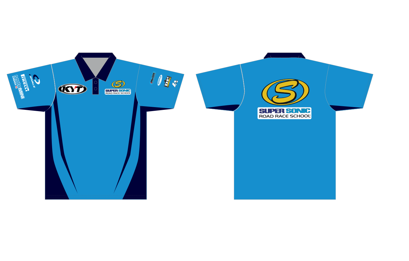 Super Sonic Road Race School — cyan, navy, yellow