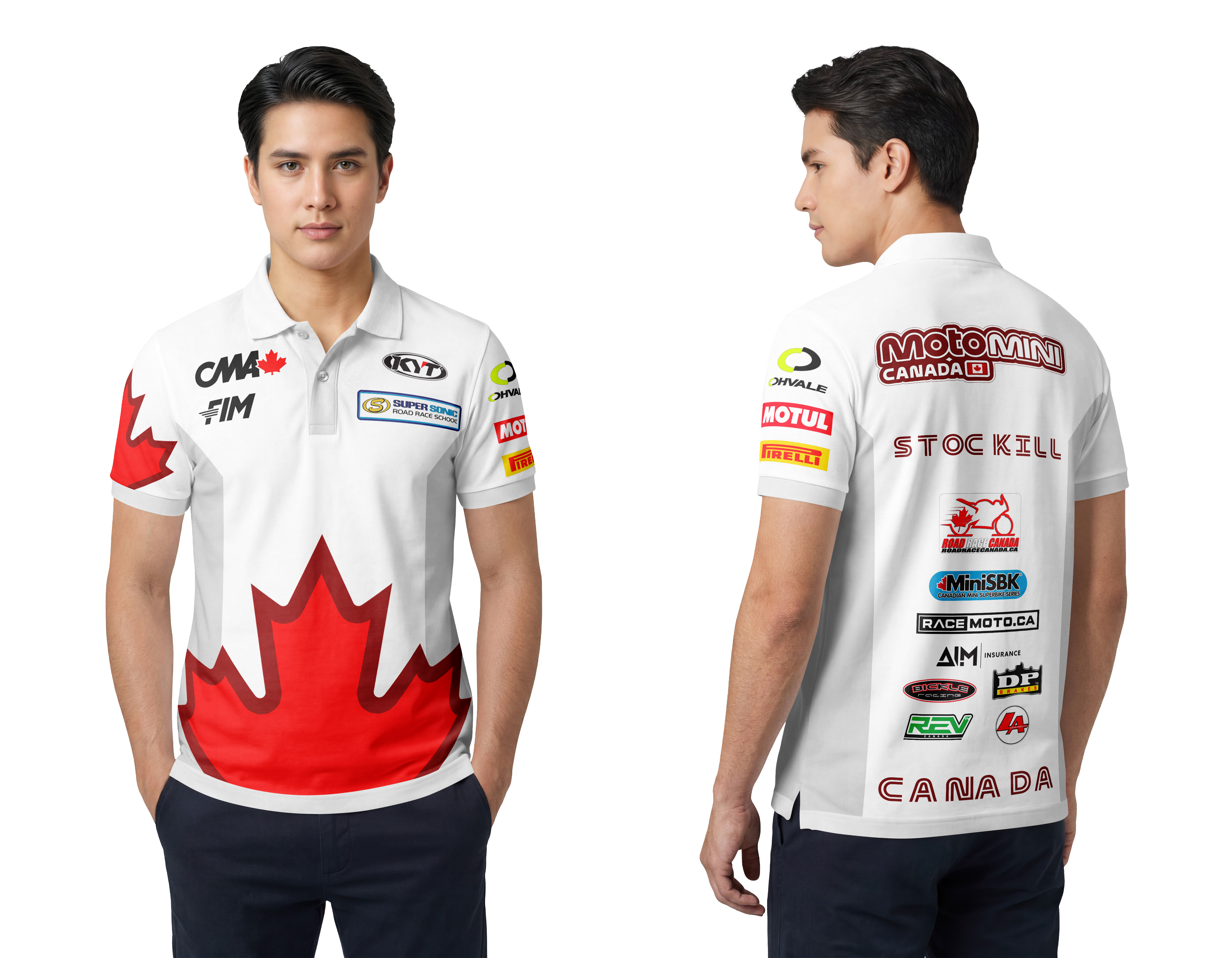 Team Canada rider polo — the leaf as the garment, not a logo on it
