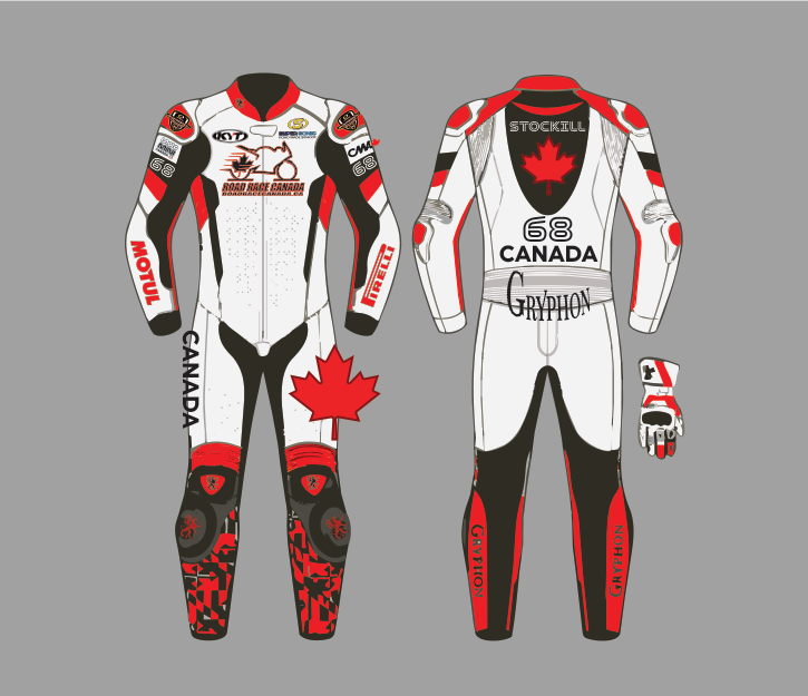 #68 Stockill — Team Canada suit, front and back